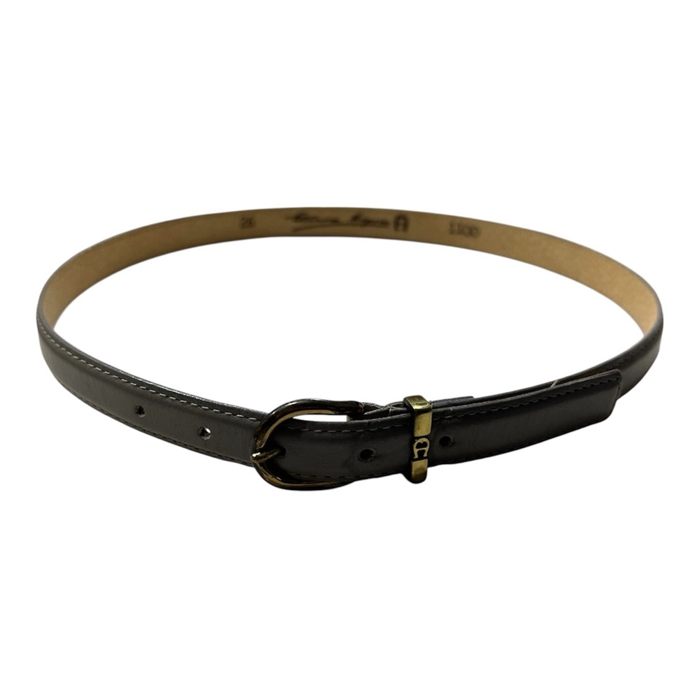 Vintage Etienne Aigner Grey Taupe Skinny Leather Belt with Brass Buckle